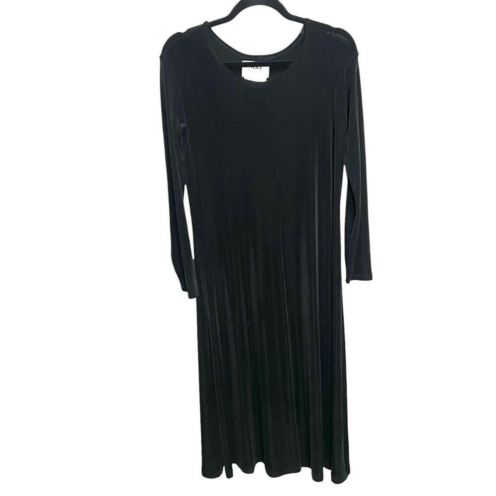 FLAX By Jeanne Engelhart M Elegant Black Midi Dress